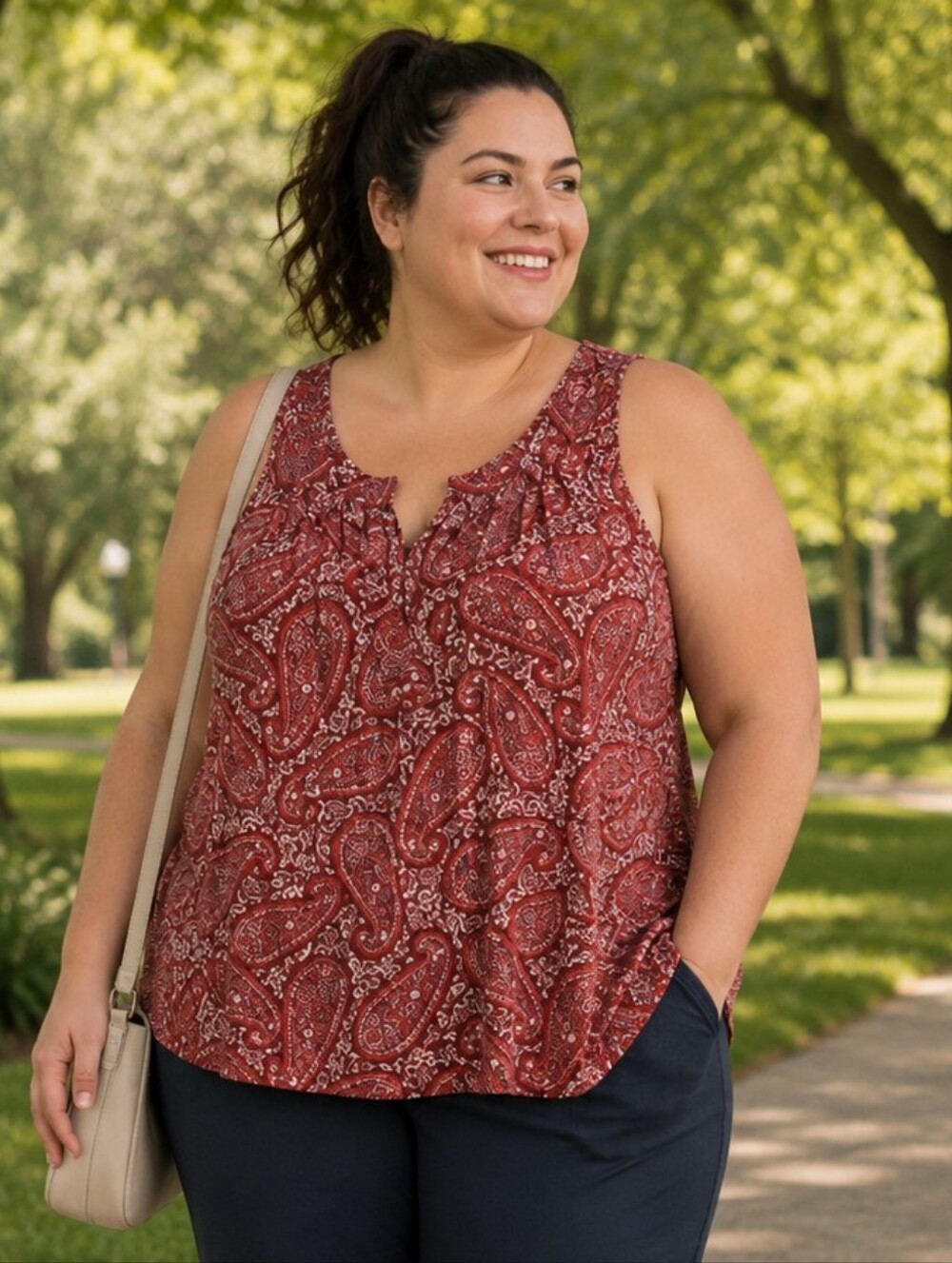 Old Navy Red Paisley V Neck Sleeveless Blouse. In EUC